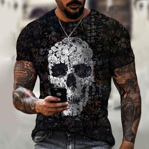 T-shirts T-shirts Zomer Skull Short Mouw 3D Printing Zwart Horror Mode T-shirt Casual Sports Ademend Top Oversized Kleding