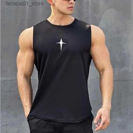 T-shirts voor heren zomer mouwloos vest Outdoor Sport Tank Running Fitness Undershirt Quick Drying Round Round Gym T-Shirt Men Breathable topq240426