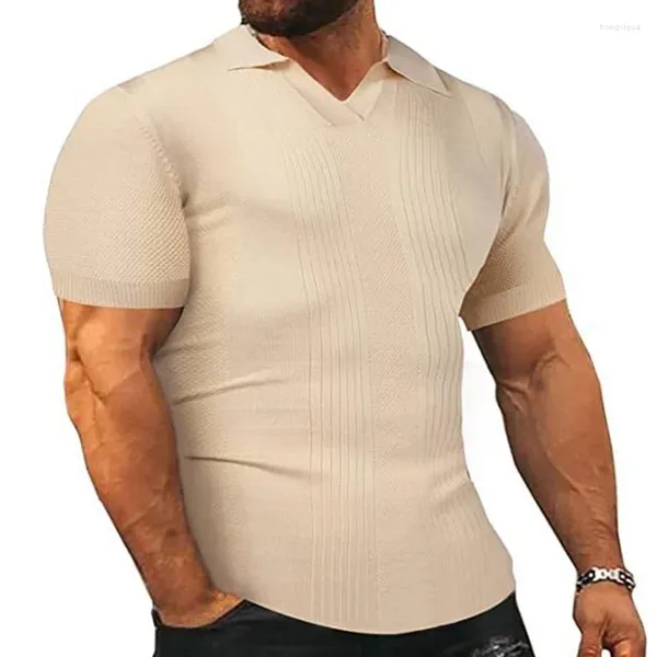 Camisetas para hombre Verano Color sólido Solapa Manga corta Punto Slim Casual POLO Shirt