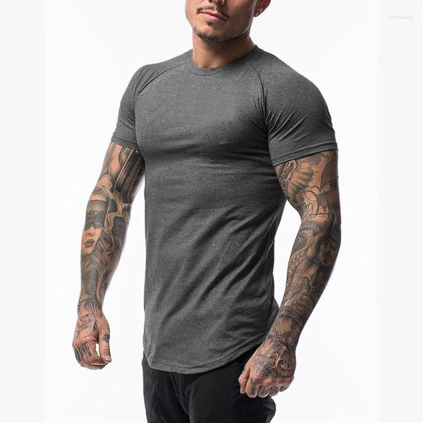 Hommes t-shirts été solide coton à manches courtes chemise hommes sport Fitness T-shirt musculation t-shirt ourlet rond Streetwear t-shirt Homme