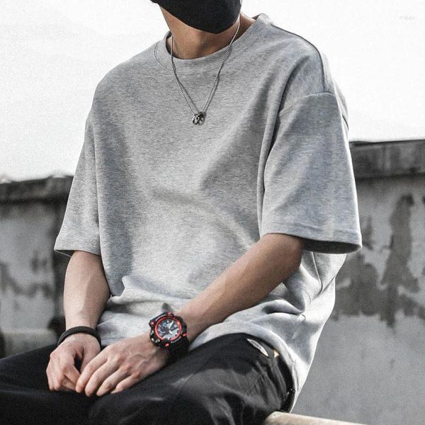 T-shirts pour hommes Summer Solid Hommes Manches courtes O Cou Mode Simple Harajuku Vêtements surdimensionnés Adolescents Étudiant Loose Tops Tee Noir