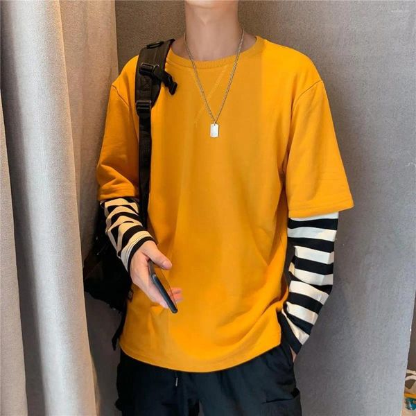 T-shirts pour hommes Summer Splicing Hip Hop T-shirt à manches longues Causal Lâche Beau High Street Pull Sweat-shirt Hommes Tops Vêtements masculins