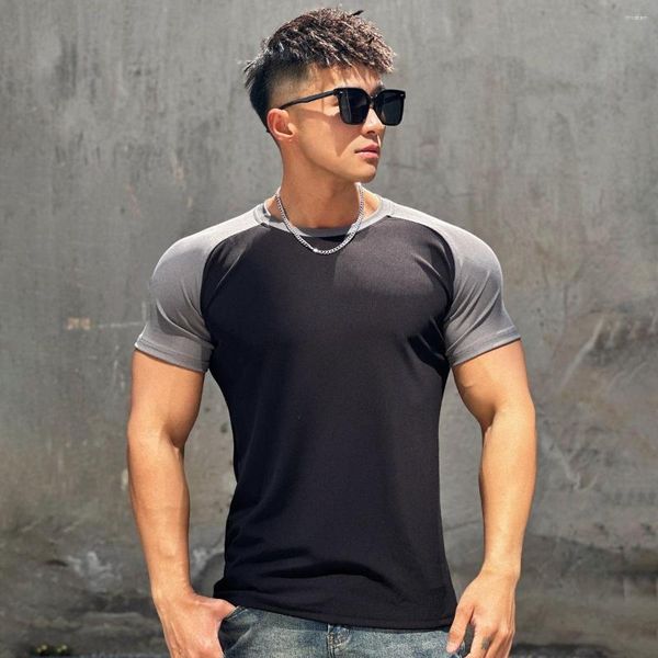 Camisetas de verano para hombre, ropa deportiva moldeadora, ajustada, tendencia, cuello redondo, manga corta, para correr, ocio al aire libre, camiseta elástica de secado rápido