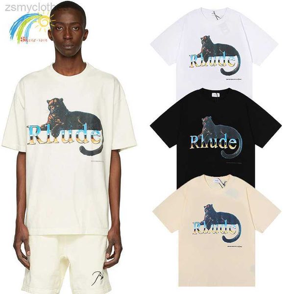 T-shirts pour hommes été Streetwear imprimé léopard coloré Rhude T-Shirt hommes femmes lâche noir blanc abricot RHUDE manches courtes