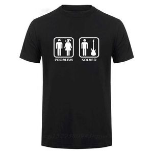 T-shirts voor heren zomerstijl probleem opgelost gitaar t-shirt voor mannen elektrische akoestische bassistekens o nek grappig klassiek shirt ropa hombre t240510