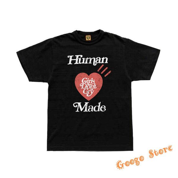 T-shirts masculins Style d'été Sbreathable Slub Cotton Human Made Girls Don't Cry HARAJUKU T-shirt Men Femmes 1 1 Casual Heart Print Top Tee G230202