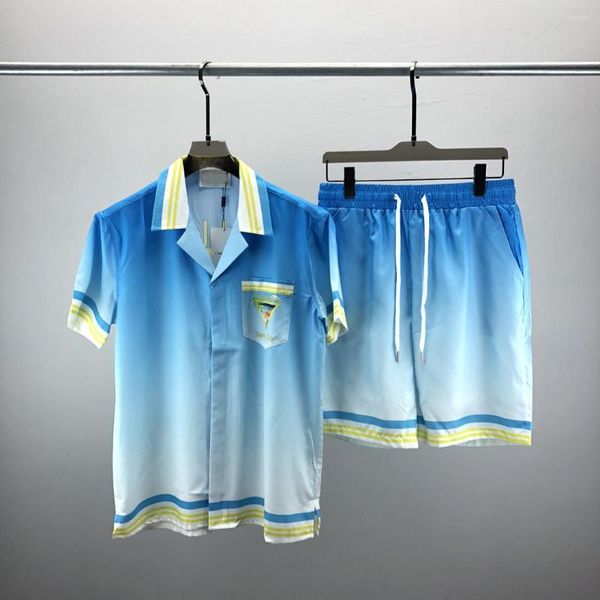 Camisetas para hombres Traje de verano Summer Train 3D Camiseta de estampado digital Camisa de solapa abierta de Hawaii