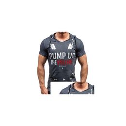 T-shirts pour hommes Sweat-shirt d'été Sport Muscle Man Casual T-shirt à capuche à manches courtes Slim Tight Mens Lettre Imprimer Bottom Drop Livraison Dhmij