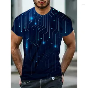 T-Shirt manches courtes col rond pour hommes, estival et surdimensionné, avec technologie électronique 3D, mode loisirs, Harajuku