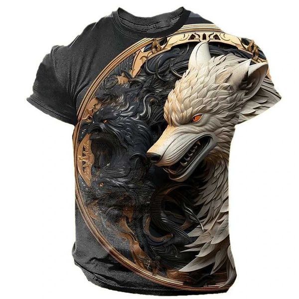 T-shirts masculins T-shirt d'été pour hommes Animal Wolf Imprimé décontracté Slve Clothing Fashion Strt O-Leck Pullover surdimensionné pour hommes T-shirts T240425