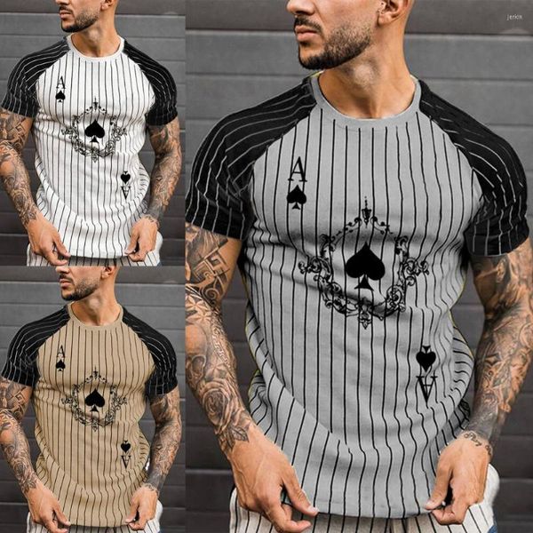 Camisetas de hombre Camiseta de verano Cuello redondo Manga corta suave Bloque de color Spade Ace Hombres para la playa