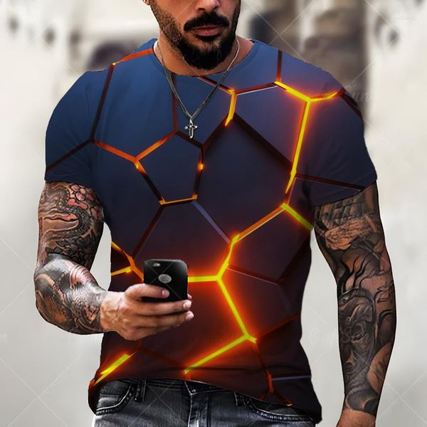 T-shirts pour hommes T-shirt d'été surdimensionné vêtements amples rétro à manches courtes mode Tech carré motif 3D rue 0 cou haut hommes