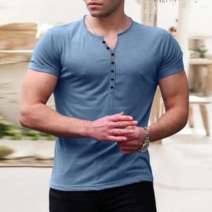 Heren t shirts zomer t-shirt snel drogen fitness knoppen halslijn mannen casual sport pullover top dagelijkse kledingstuk