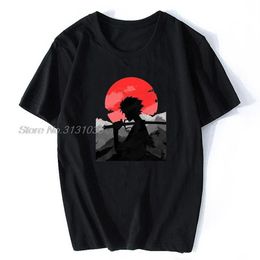 T-shirts hommes été t-shirt samouraï avec coucher de soleil t-shirt coton champloo ofertas hommes t-shirt anime t-shirts harajuku streetwear274e