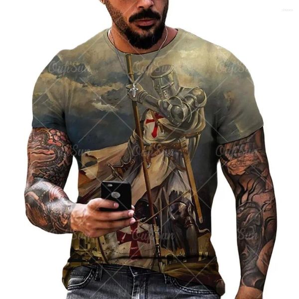 Camisetas para hombre, camisetas de verano con estampado de caballero 3d, camisetas de manga corta, camisa Vintage de calle, camiseta de gran tamaño, ropa para hombre