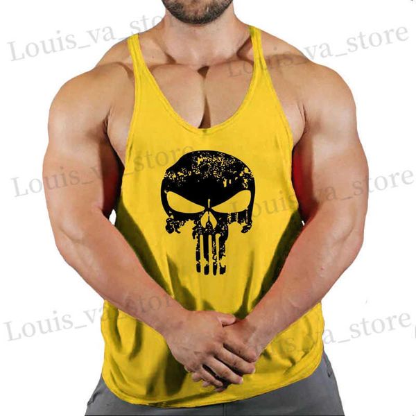 T-shirts masculins réservoir d'été Men Bodybuilding New Skull Animal Gym Clothing Men Shirt Slim Vests Cotton Singlets Muscle T240419