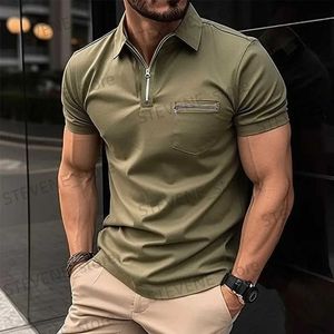 T-shirts pour hommes Voyage d'été Hommes Casual Polo à manches courtes T-shirt de poche à fermeture éclair sur la poitrine Polo respirant pour hommes Vêtements pour hommes T240325