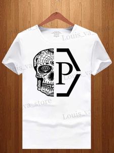 T-shirts masculins tendance d'été T-shirt à demi-skull Graffiti Letter Imprimée courte Slve High Style Strt Casual Loose Shirt Men Femmes Coton Top T240408