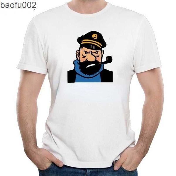 T-shirts hommes T-shirt d'été pour hommes Capitaine Haddock T-shirt imprimé Hommes Sunlight T-shirt drôle Hiphop Tops T-shirt pour hommes à manches courtes W0322