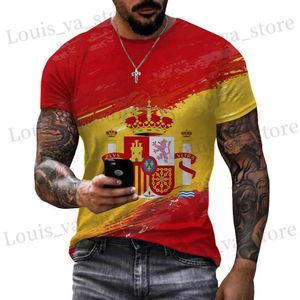 T-shirts voor heren zomer unisex Spanje vlag en schattige 3D-print t-shirt mannen casual spanje t-shirt grappige korte sleve oversized ademende sporttoppen t240419