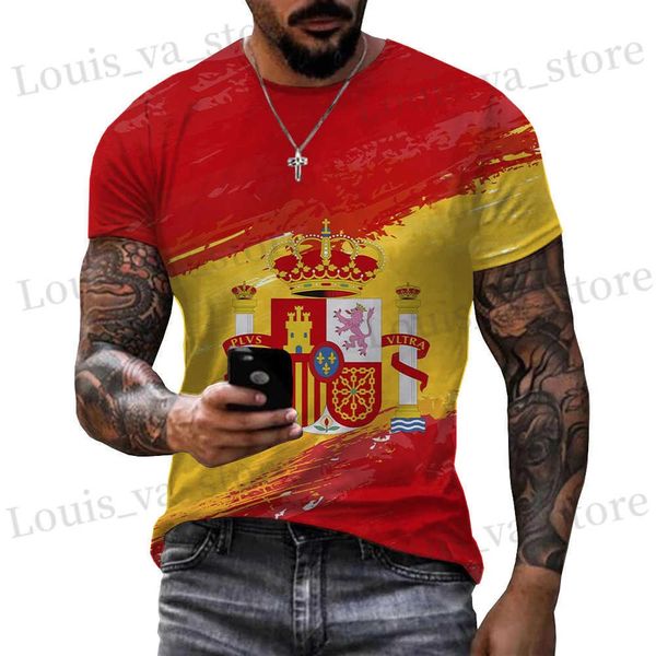 T-shirts masculins Summer Unisexe Espagne drapeau et mignon t-shirt imprimé 3D Tspain décontracté Tshirt drôle Slve surdimensionné surdimensionnel Tops de sport T240419