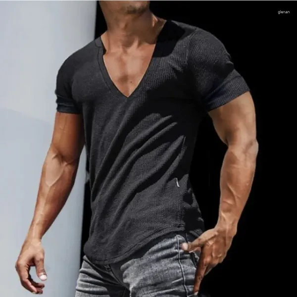 Camisetas para hombre, camisetas con cuello en V de verano, venta al por mayor de moda de ocio en Europa y América