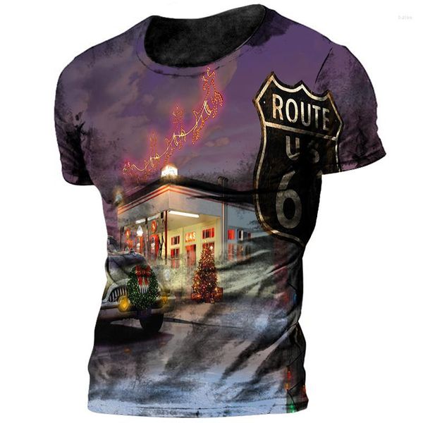 T-shirts pour hommes été Vintage 66 Route T-shirt imprimé en 3D hommes femmes Cool décontracté motard moteur surdimensionné hauts T-shirts à manches courtes vêtements garçons