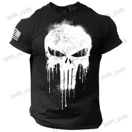 T-shirts pour hommes Été Vintage T-shirt pour hommes Militar Skull Print Tees Casual Pull à manches courtes surdimensionné Homme Vêtements en plein air O Cou T-shirt T240124