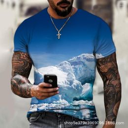 Heren T-shirts Zomer Vintage Snow Mountain Print Kleding Heren Losse Korte Mouw Streetwear Casual Tops