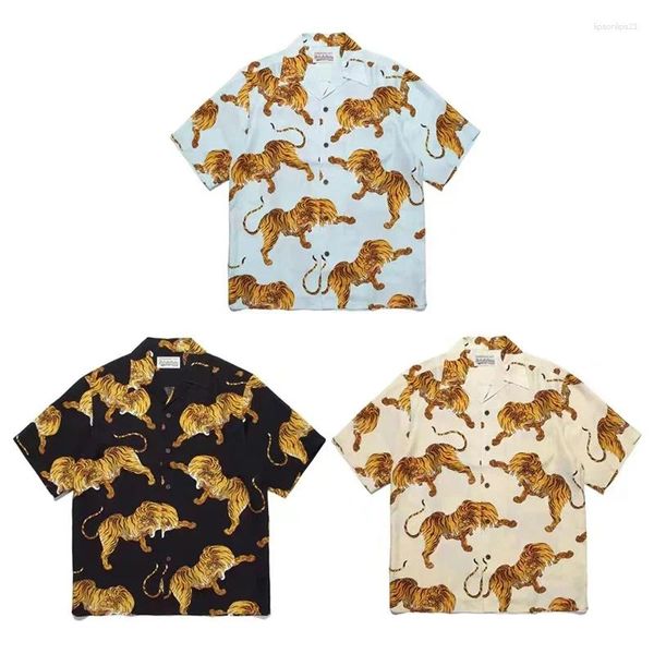 Camisetas para hombre, camiseta de verano WACKO MARIA, camiseta de alta calidad con estampado de tigre 1:1, vacaciones hawaianas, holgadas para mujer con etiquetas
