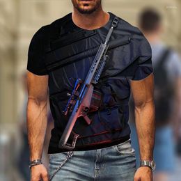 Heren t shirts zomeroorlog thema pistool heren militair 3D print shirt gotisch korte mouw tops mannen kleding casual mode streetwear