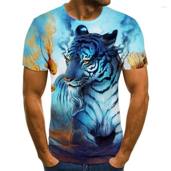 Camisetas de hombre, camiseta informal de verano para mujer, camiseta de manga corta con cuello redondo y estampado de animales en 3D a la moda