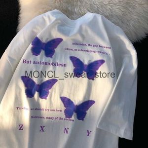 T-shirts pour hommes Summer Y2K Esthétique Purple Papillon Mode Lettre Graphique T-shirts surdimensionnés à manches courtes en coton Tee Harajuku Femmes VêtementsH2421