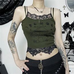 T-shirts pour hommes Summer Y2K Lace Trim Patchwork Camis Gothic Tops Femmes Sexy Grunge Champignon Imprimé Lingerie Busttier Cool Girl Camisole