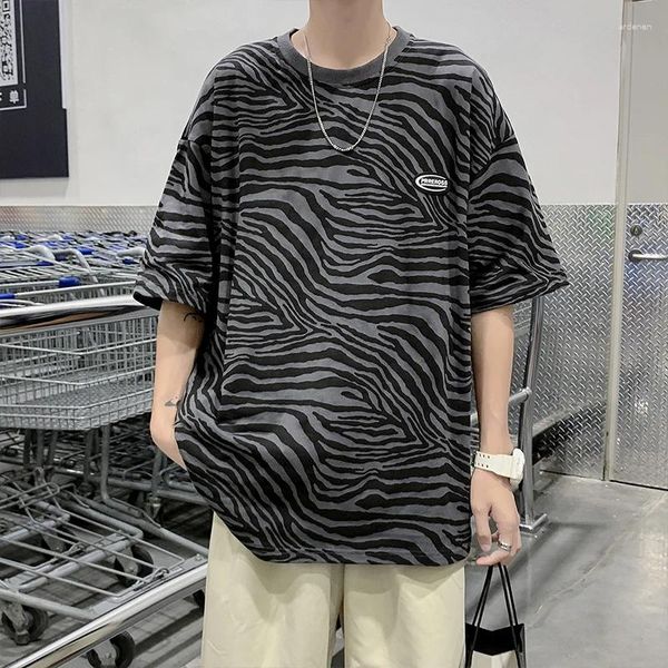 Camisetas para hombre, camiseta de manga corta con estampado de cebra de verano, estilo Harajuku, camisetas holgadas informales de Hip-hop, ropa masculina