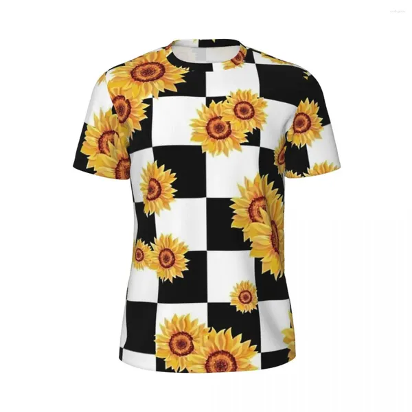 Camisetas para hombre, camisa de girasol con estampado de tablero de ajedrez, camisetas deportivas Hippie de manga corta de secado rápido, camisetas Vintage de talla grande para playa