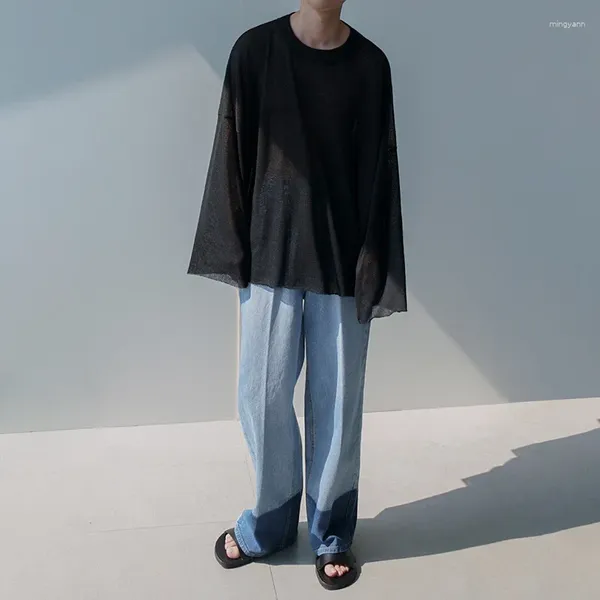 T-shirts pour hommes T-shirt Summer Coton solide Coton mince Vêtements coréens Tendance noire