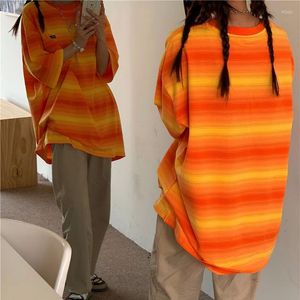 Heren t shirts zonsondergang gestreepte korte mouw mannen t -shirts student Koreaanse stijl losse dye dye vrouw oversized top tee oranje groen harjuku