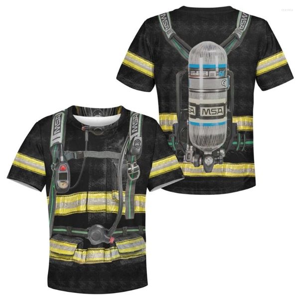 Camisetas para hombre SW 2024, verano fresco 3D para hombres, uniforme de bombero, ropa de gran tamaño, camisetas divertidas de poliéster de manga corta con cuello redondo