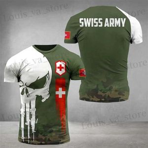 T-shirts masculins Suisse T-shirt de camouflage pour hommes Tops 3D T-shirt d'emblème national imprimé Camo Slve Strtwear T-shirts T240419
