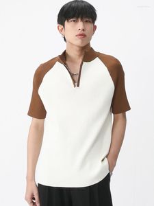 Heren t shirts syuhgfa mannen kleding korte mouw breien t-shirt 2023 lente zomer polo kraag patchwork kleur Koreaans slank voor mannelijk