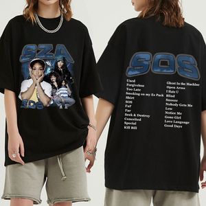 Camisetas para hombres SZA Álbum de música SOS Camiseta de doble cara Hombres Mujeres Vintage Camisetas de gran tamaño Camiseta de algodón puro Hip Hop Streetwear Unisex 230703