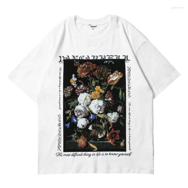 Camisetas de hombre t de gran tamaño pintura flor letra impresa Harajuku algodón manga corta camisetas Unisex verano