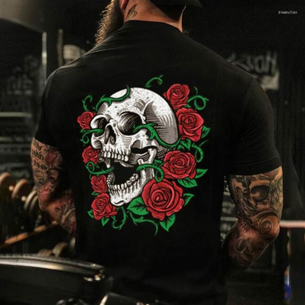 Camisetas para hombre Camiseta con estampado de calavera y rosa en 3D, Camisa estampada de manga corta, estilo veraniego de talla grande y cómoda a la moda