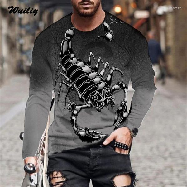 T-shirts pour hommes T-shirt Animal 3d imprimé Scorpion Cool O cou à manches longues haut Hip Hop mode décontracté rue surdimensionné