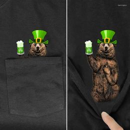T-shirts pour hommes T-Shirt Fashion Pocket Irish Beer Is With Bear St Patrick's Day Print Men's Hip Hop Tops Funny Harajuku Tees
