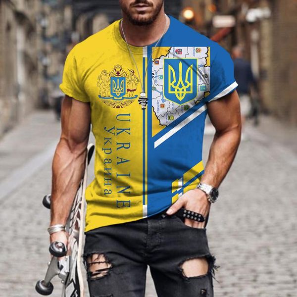 Camisetas para hombre Camiseta para hombre Bandera 2022 Est Diseño Ucrania Harajuku Estampado Verano Manga corta Moda Hombre Ropa Cuello redondo TopsHombre