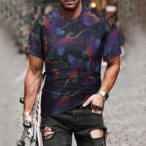 Camisetas para hombres Camiseta para hombres Verano 2023 Cuello redondo de manga corta para hombre Moda Animal Impreso Blusas delgadas Camisa casual deportiva masculina