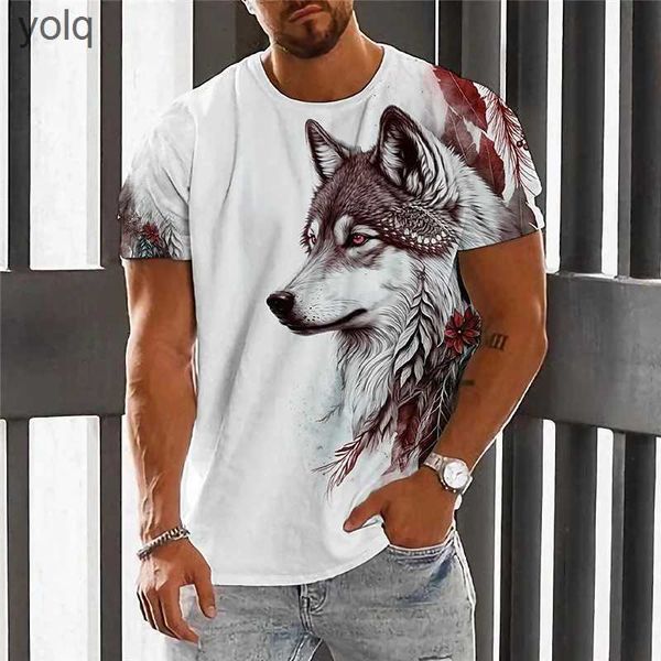 Camisetas para hombres Camiseta para hombres Lobo Gráficos Animal Impresión 3D Cuello redondo Manga corta Retro Ocio Moda Tendencias Productos Streetwear Topsyolq