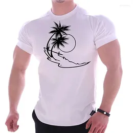 Homens camisetas T-shirt Camisa Havaiana para Homem Tendência Roupas Masculinas Coco Árvore Impresso Verão Esportes Tees Oversized Manga Curta